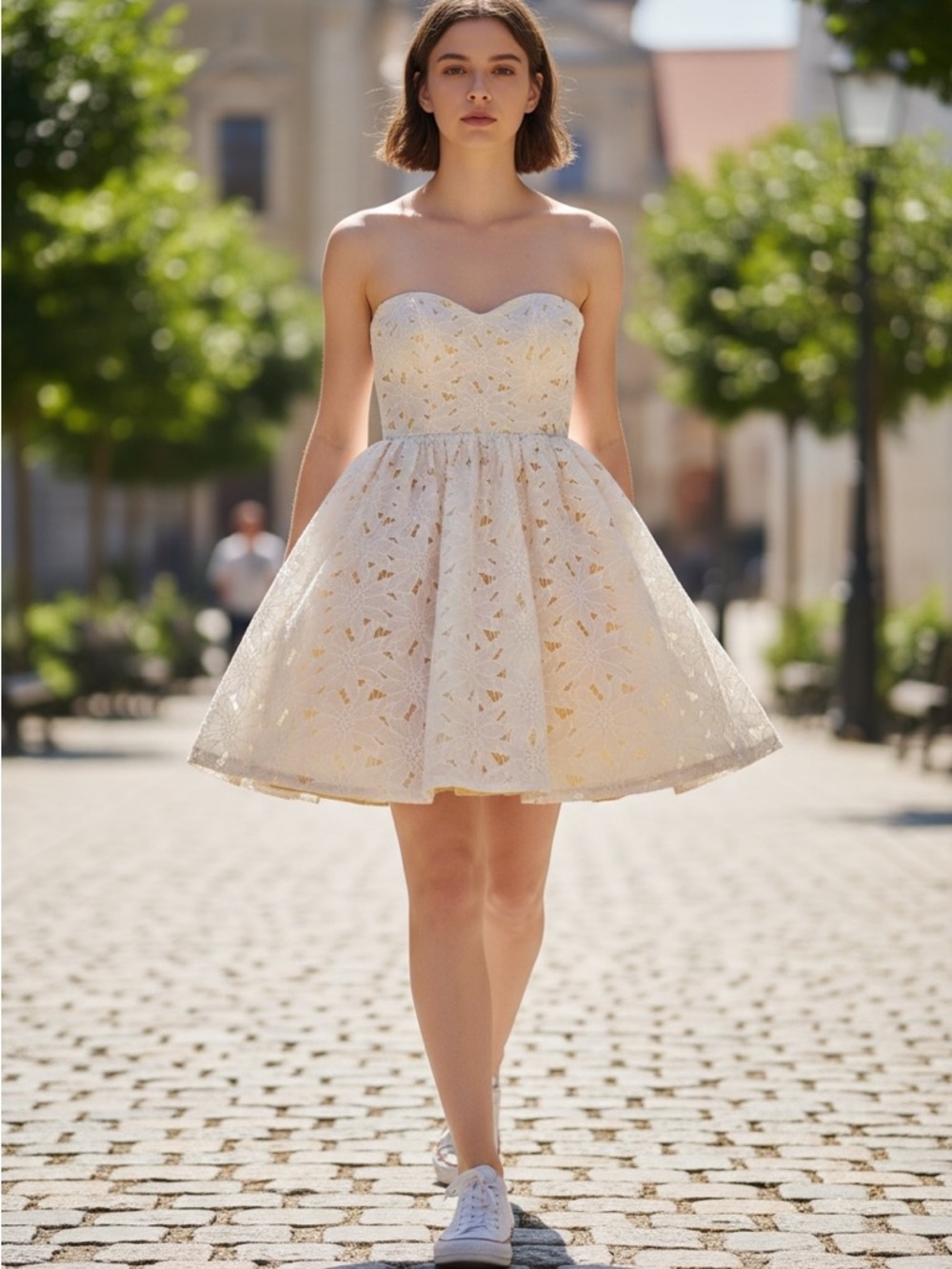 Jodi Kristopher Strapless Lace Dress